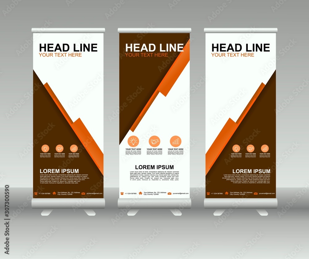 Wall mural roll up banner stand. modern vertical flag banner template design with abstract background can be us