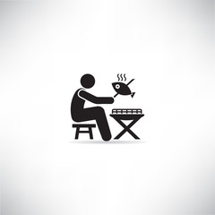 person cooking barbecue grill, camping concept icon