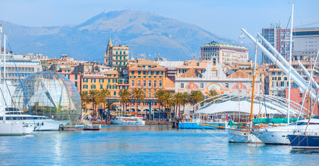 Panoramic view of port Genoa - Genoa, Italy - obrazy, fototapety, plakaty
