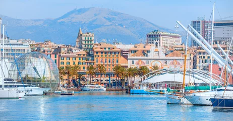 Poster Panoramic view of port Genoa - Genoa, Italy © muratart