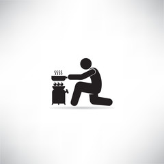 person cooking barbecue grill, camping concept icon