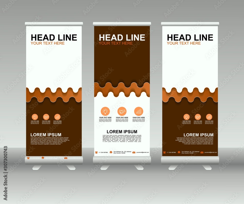 Poster roll up banner stand. modern vertical flag banner template design with abstract background can be us