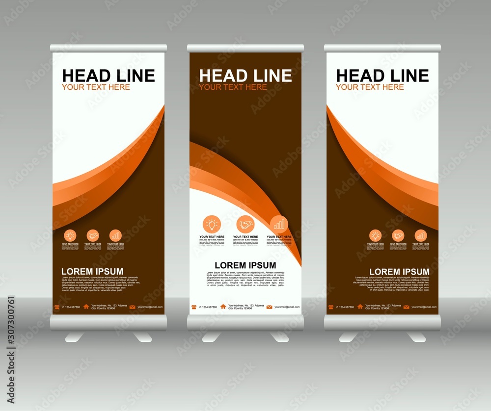 Sticker roll up banner stand. modern vertical flag banner template design with abstract background can be us