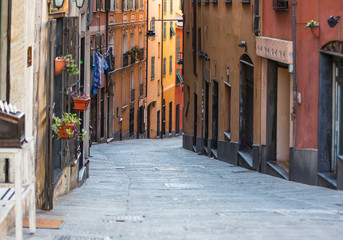 The high narrow house and Genoa is a historical port of city in northern italy