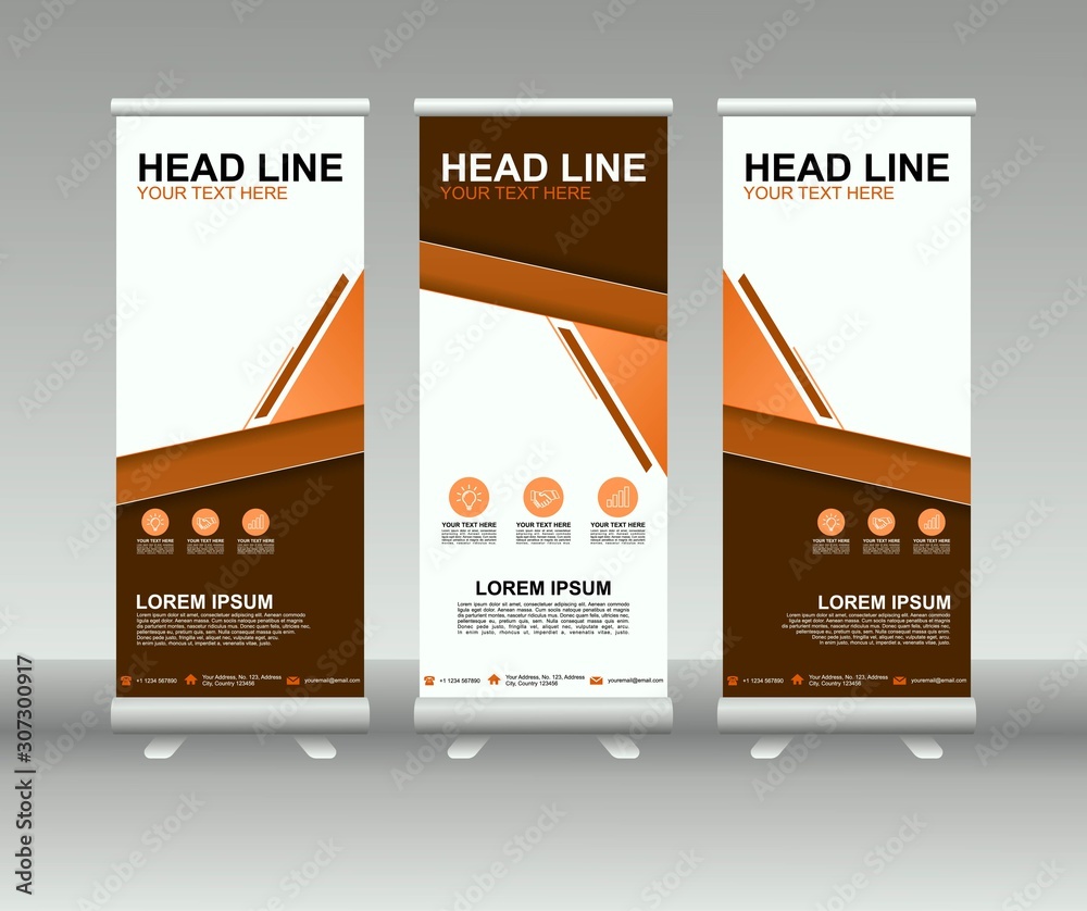 Sticker roll up banner stand. modern vertical flag banner template design with abstract background can be us