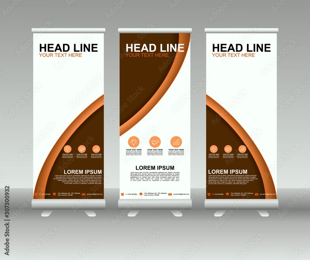 Sticker roll up banner stand. modern vertical flag banner template design with abstract background can be us