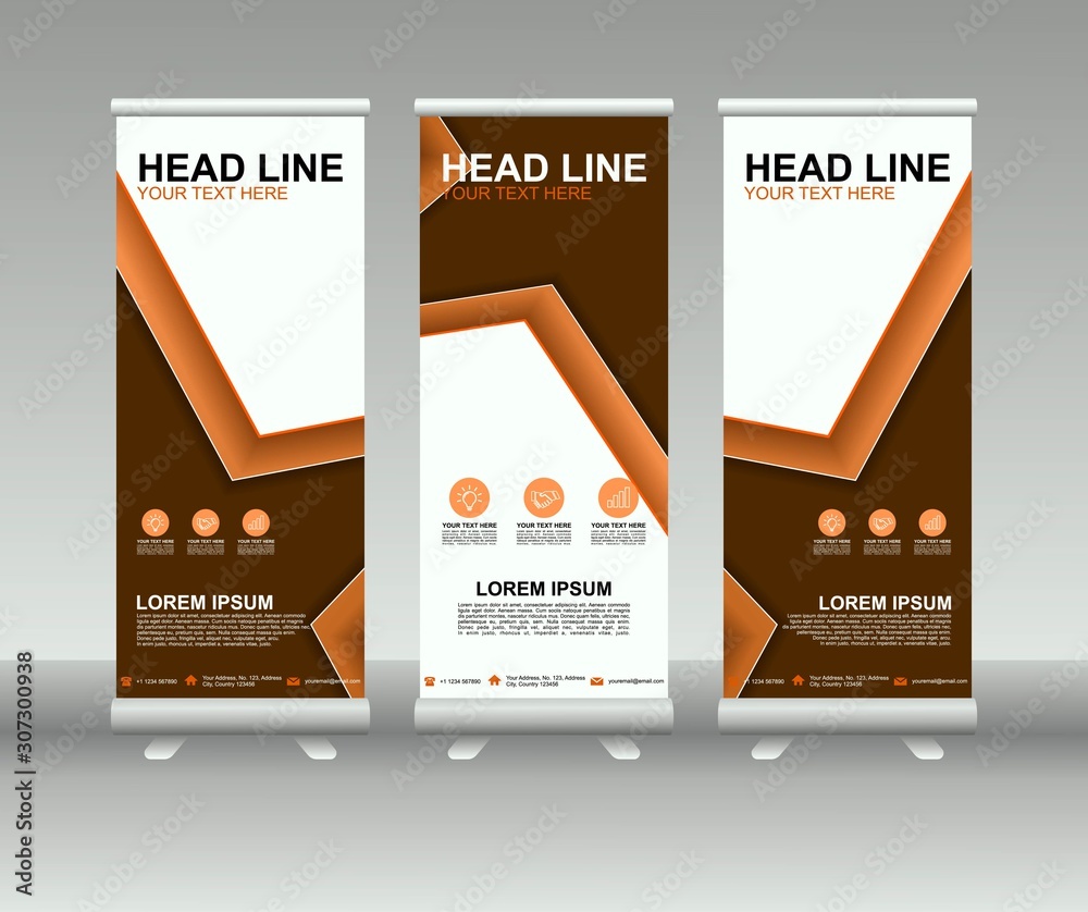 Wall mural roll up banner stand. modern vertical flag banner template design with abstract background can be us