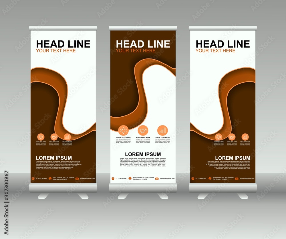 Poster roll up banner stand. modern vertical flag banner template design with abstract background can be us