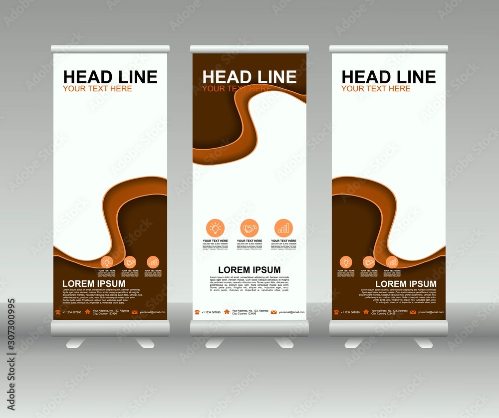 Wall mural roll up banner stand. modern vertical flag banner template design with abstract background can be us