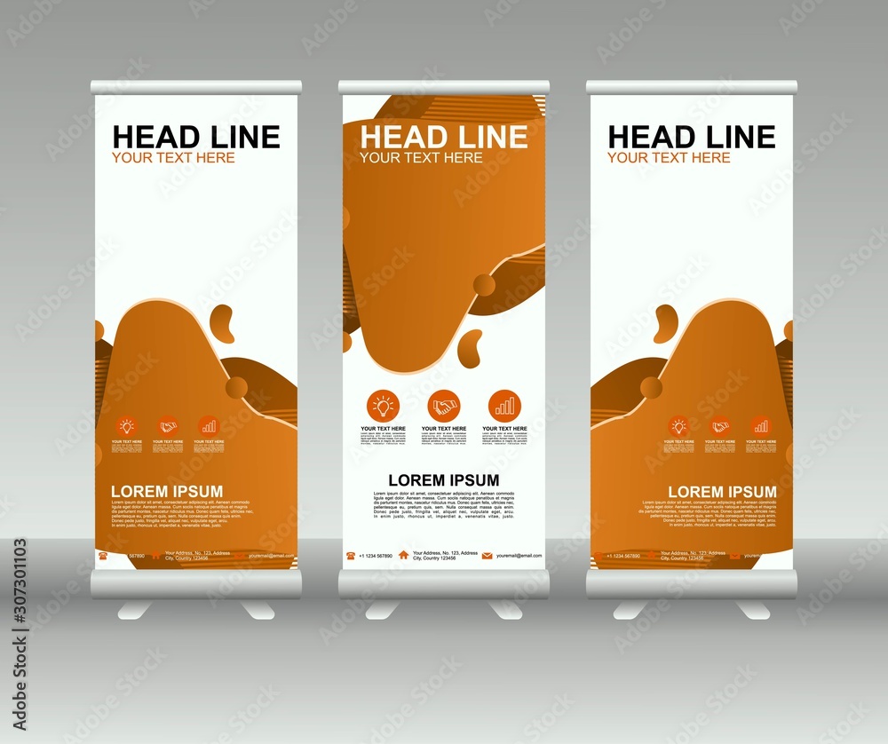 Poster roll up banner stand. modern vertical flag banner template design with abstract background can be us