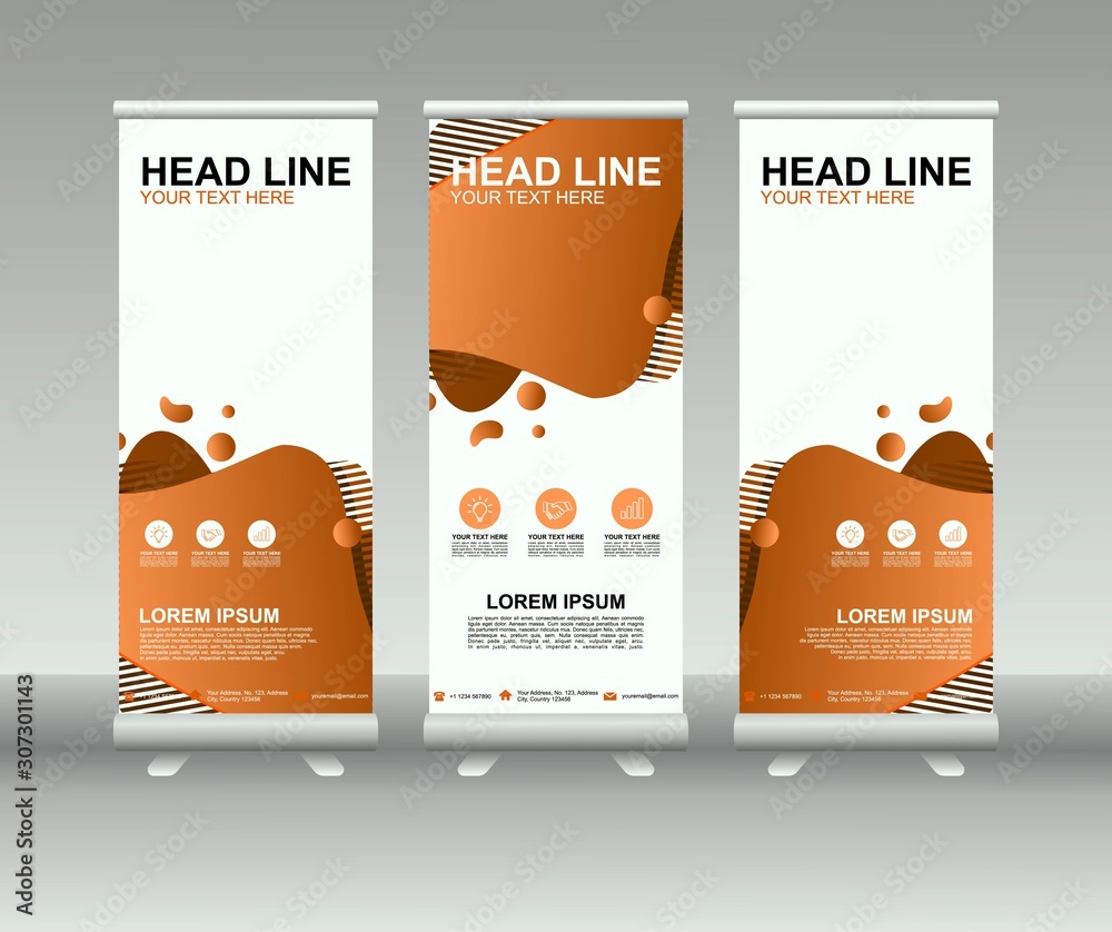 Wall mural roll up banner stand. modern vertical flag banner template design with abstract background can be us