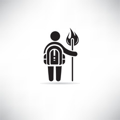 backpacker, traveler holding torch vector