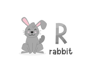 Vector illustration of alphabet letter R and rabbit