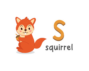 Vector illustration of alphabet letter S and squirrel