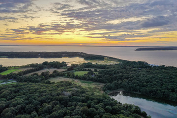 Sunset along the beach at Towd Point in Southampton, Long Island, New York.