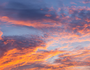 Fototapeta premium Perfect red clouds lit by the rays of the sun. Scenic image of a textured sky. Ecology concept photo. Natural background wallpaper. Epic sky in autumn weather. Discover the beauty of the earth.