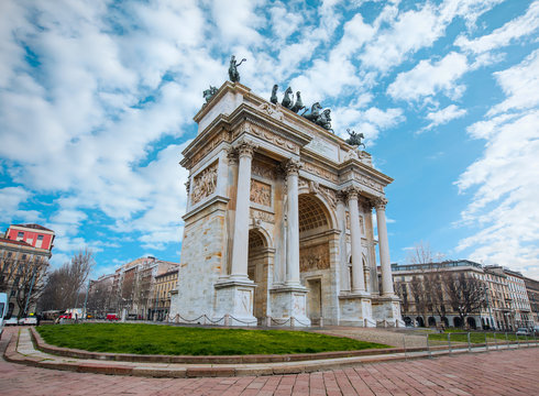 Arch of Peace - Arco della pace in the gardens of parco Sempione, Milan, Italy