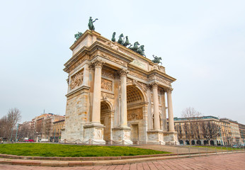 Fototapeta na wymiar Arch of Peace - Arco della pace in the gardens of parco Sempione, Milan, Italy