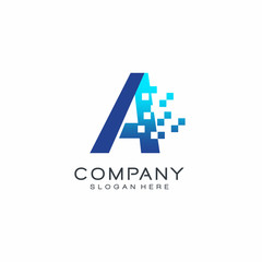 Letter A Pixel logo, Technology and digital logotype