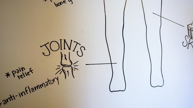 Close up of CBD benefits diagram - Joints, Pain Relief, Anti-Inflammatory