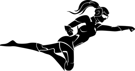 Female Superhero Flying, Action Silhouette