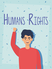 young man with human rights label character