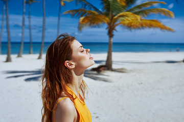 beautiful woman swimsuit tropics beach