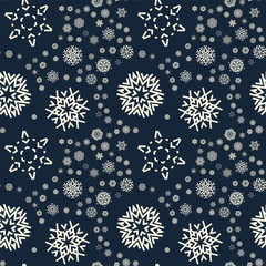 Christmas snowflakes seamless pattern with snowfall for winter holidays