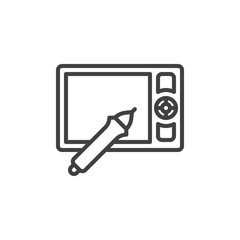 Drawing tablet pc line icon. linear style sign for mobile concept and web design. Graphics tablet with stylus pen outline vector icon. Symbol, logo illustration. Vector graphics