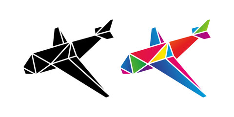 Samolot origami. Logo wektor. - obrazy, fototapety, plakaty