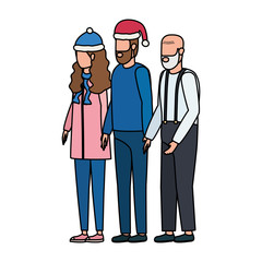 cute grandfather with young couple using christmas hat