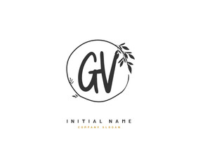 G V GV Beauty vector initial logo, handwriting logo of initial signature, wedding, fashion, jewerly, boutique, floral and botanical with creative template for any company or business.