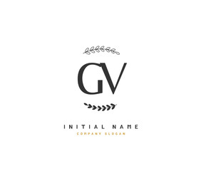 G V GV Beauty vector initial logo, handwriting logo of initial signature, wedding, fashion, jewerly, boutique, floral and botanical with creative template for any company or business.