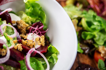 Quinoa and beetroot with fresh vegetable salad