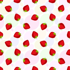 Vector seamless pattern with strawberries; colorful tasty background for package, wrapping paper, wallpaper, fabric, textile, web design.