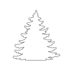 Fototapeta na wymiar Pine tree vector silhouette. Hand drawn stylized monochrome illustration isolated on white background. Element design for christmas card, banner