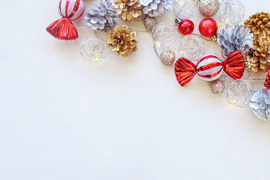 christmas decoration on white background nd place for your text