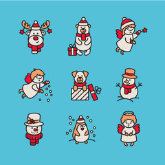 Fototapeta premium Vector Christmas characters icon set