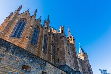 Germany Hohenzollern Castle is a hilltop castle located on the  Mount Hohenzollern.  The castle is a structure composed of four primary Parts; fortress, palace,chapels and gardens.