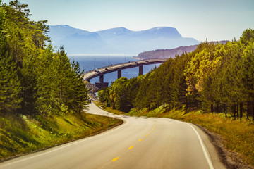 Road bridge Bolsoya, coast landscape Norway © Voyagerix