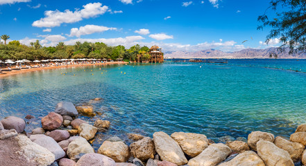 Panorama.  Relaxing beach for all the family in Eilat - famous tourist resort and recreation city...