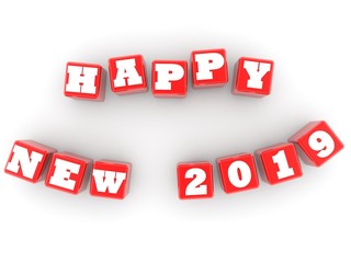 Happy New Year 2019 concept on red toy blocks