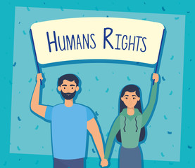 young lovers couple with human rights label