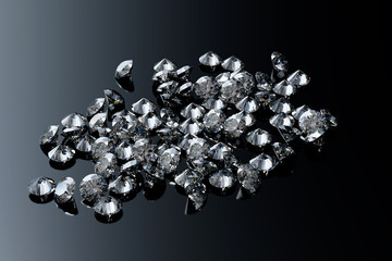 Multiple small round diamonds on black glossy background.
