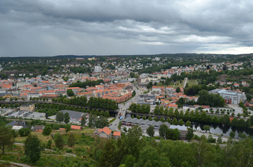 Fototapeta na wymiar Halden aerial panoramic view from Fortress Fredriksen. Halden,Norway