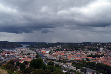 Fototapeta na wymiar Halden aerial panoramic view from Fortress Fredriksen. Halden,Norway