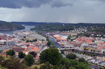 Naklejka na ściany i meble Halden aerial panoramic view from Fortress Fredriksen. Halden,Norway