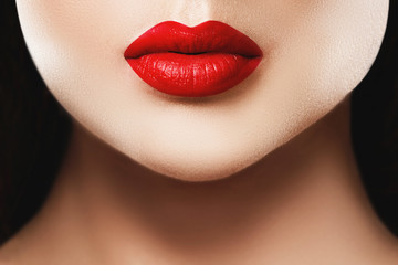  Close-up of female red lips