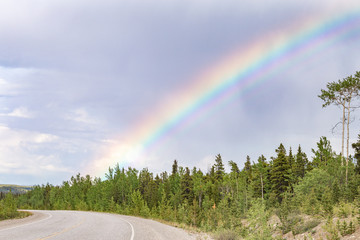 Huge rainbow during a rain storm in Alaska