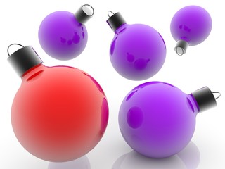 Red Christmas ball between purple balls